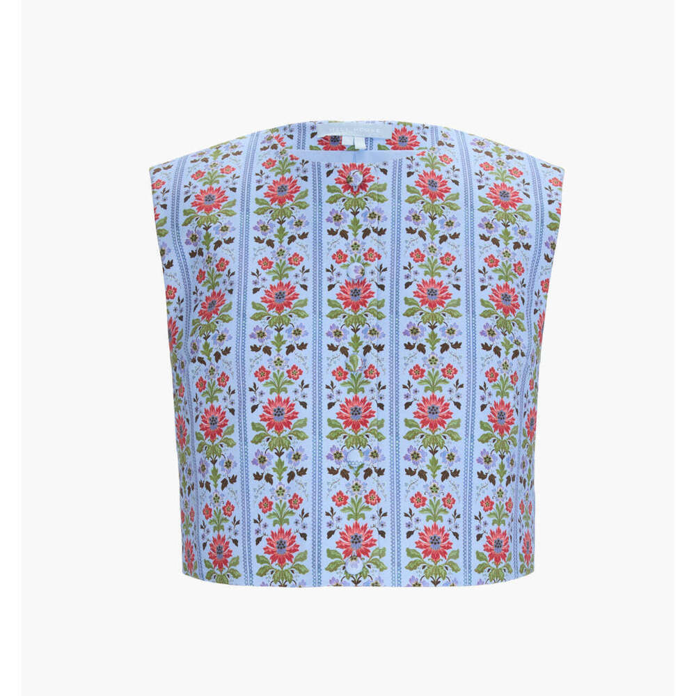 Hill House Home The Rosalie Top - Blue Floral Block Stripe Size MBlue Floral Blo